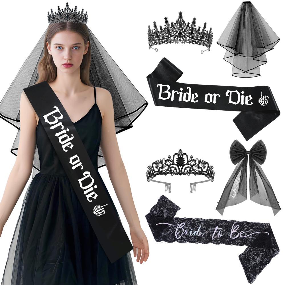 Bride Tribe Sash - 3 шт., готические черные девичники, аксессуары