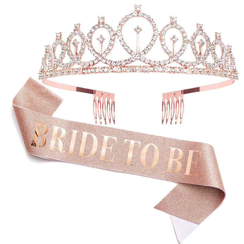 Bride Tribe Sash - 1 комплект, розовое золото, атласная корона